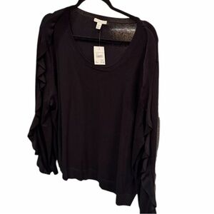 Cato Black Long Sleeve Ruffle Top